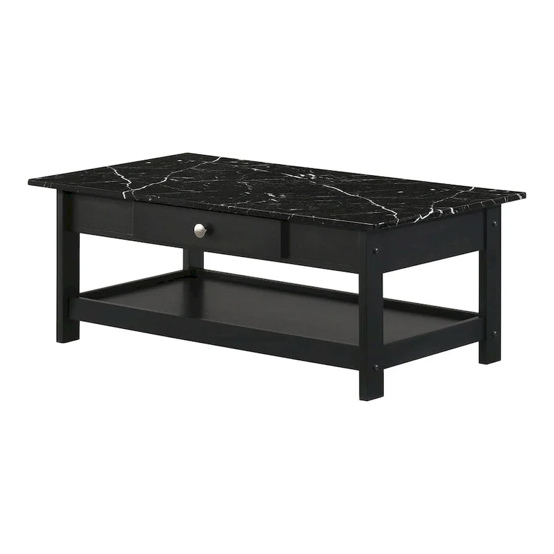 Denhour DH BASIC 4-Piece Open-Shelf Coffee Table Set with Drawer in Transitional Rubberwood 30
