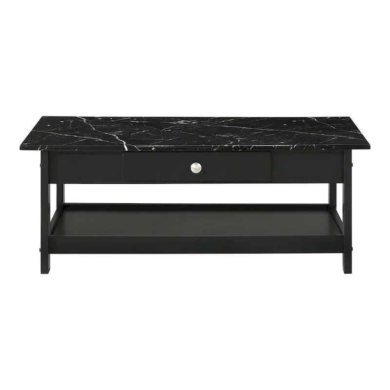 Denhour DH BASIC 4-Piece Open-Shelf Coffee Table Set with Drawer in Transitional Rubberwood 31