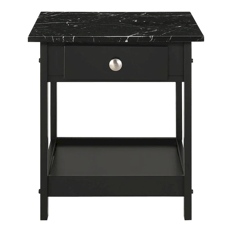 Denhour DH BASIC 4-Piece Open-Shelf Coffee Table Set with Drawer in Transitional Rubberwood 35
