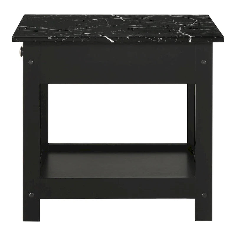 Denhour DH BASIC 4-Piece Open-Shelf Coffee Table Set with Drawer in Transitional Rubberwood 36