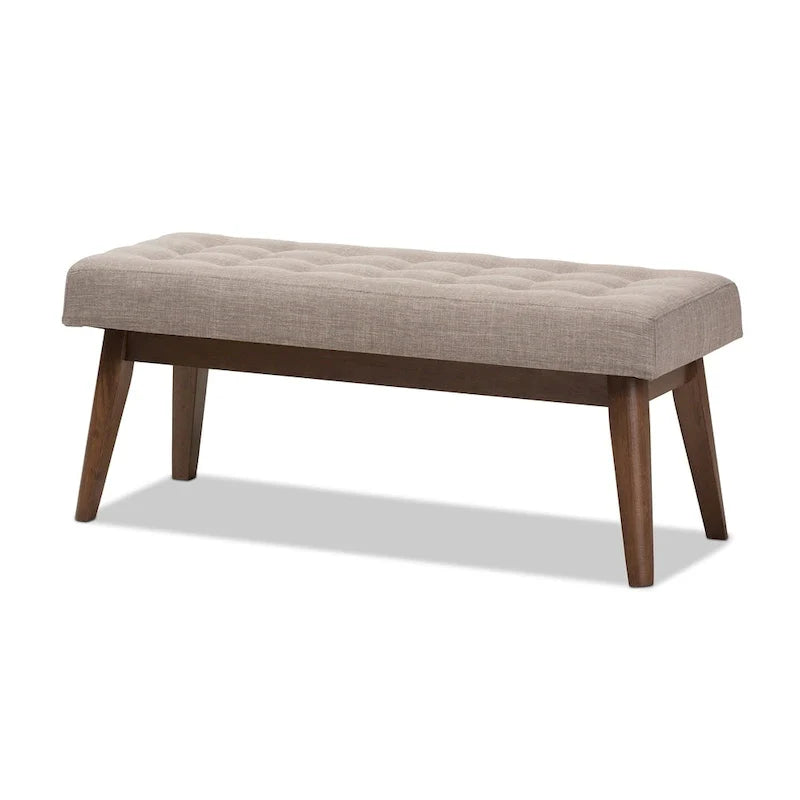 Mid Century Upholstered Bench with Tufted Seat and Wooden Legs 3