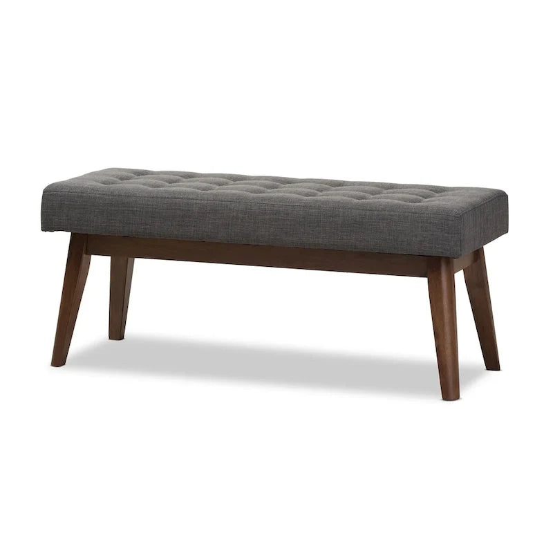 Mid Century Upholstered Bench with Tufted Seat and Wooden Legs 4