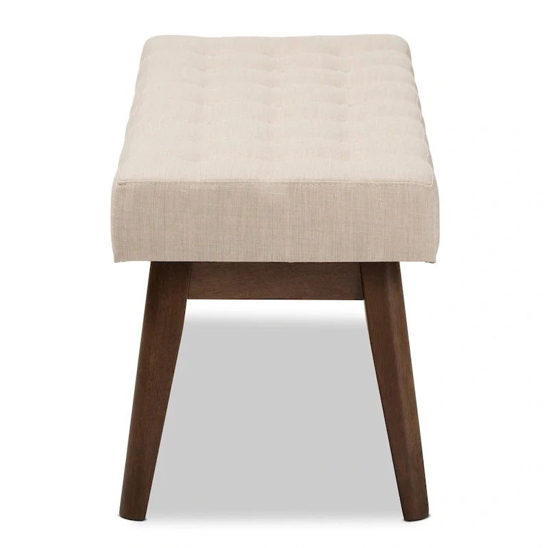 Mid Century Upholstered Bench with Tufted Seat and Wooden Legs 8
