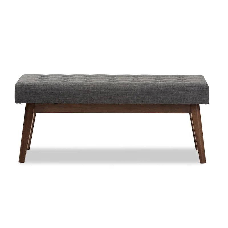 Mid Century Upholstered Bench with Tufted Seat and Wooden Legs 13