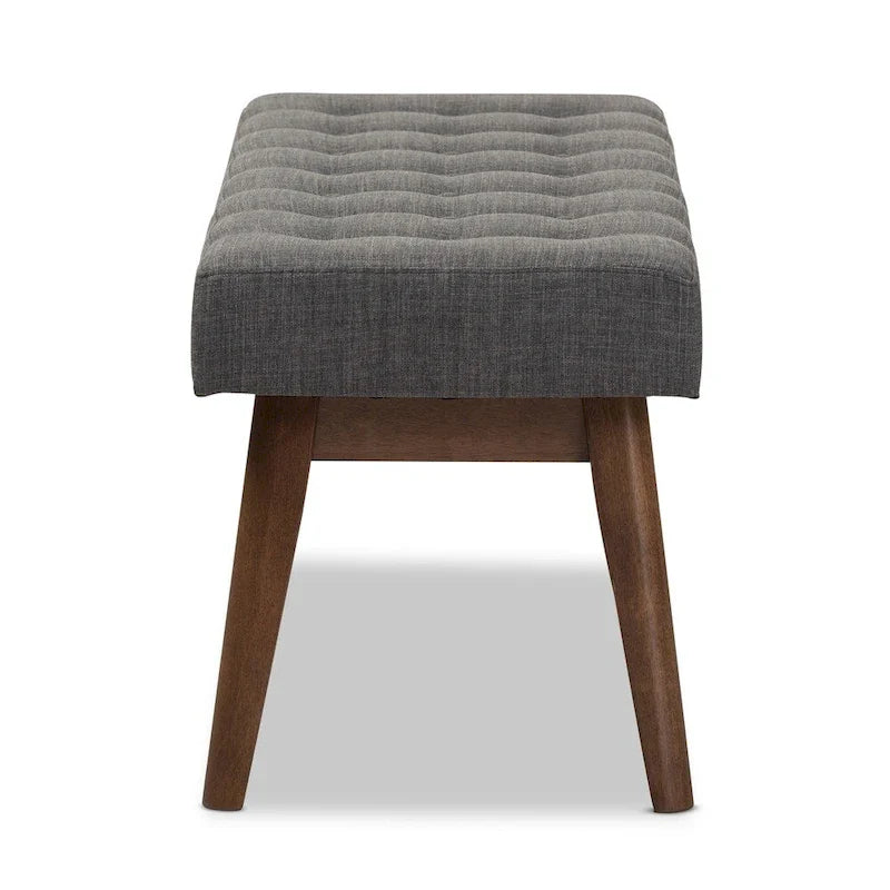 Mid Century Upholstered Bench with Tufted Seat and Wooden Legs 14