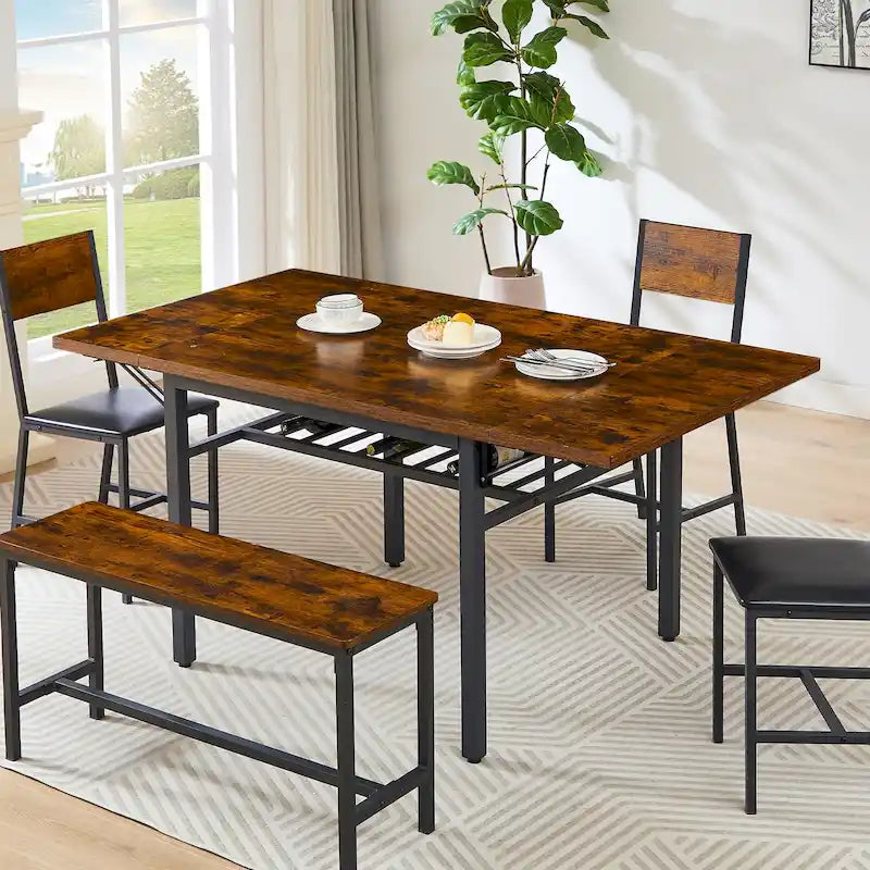 Contemporary Industrial 63.2" Extendable Dining Table with Drop Leaf, Accommodates 6 20
