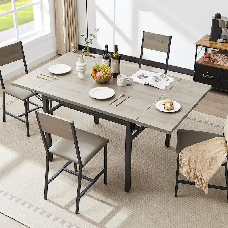 Contemporary Industrial 63.2" Extendable Dining Table with Drop Leaf, Accommodates 6 21