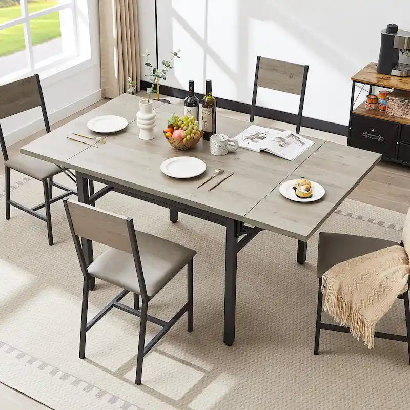Contemporary Industrial 63.2" Extendable Dining Table with Drop Leaf, Accommodates 6 1
