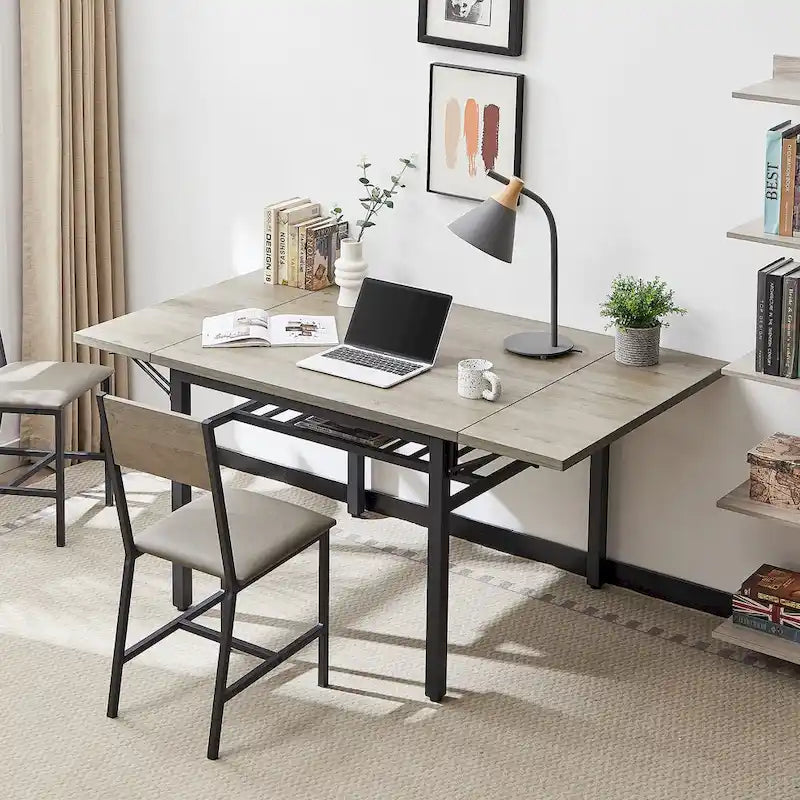 Contemporary Industrial 63.2" Extendable Dining Table with Drop Leaf, Accommodates 6 2