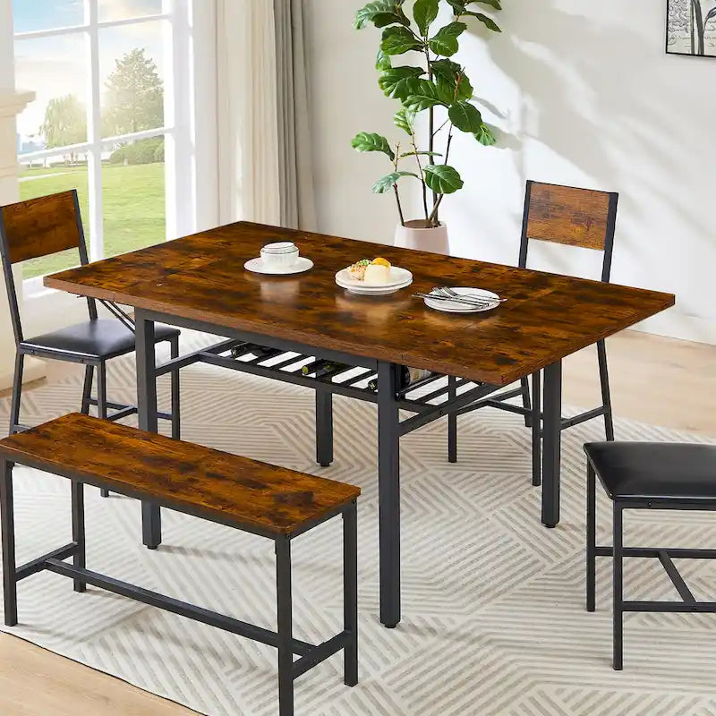 Extendable Drop Leaf Dining Table with Folding Sides and Metal Frame 3