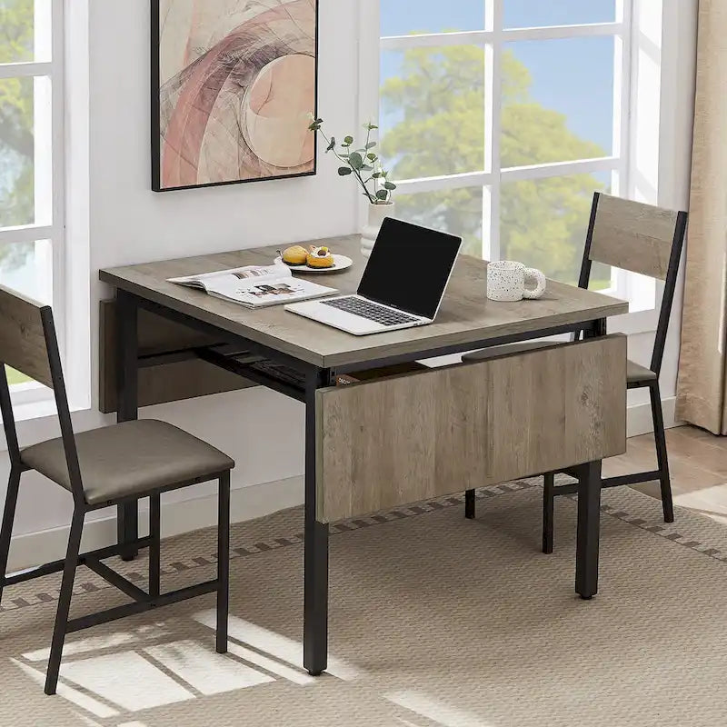 Contemporary Industrial 63.2" Extendable Dining Table with Drop Leaf, Accommodates 6 5