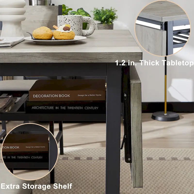 Contemporary Industrial 63.2" Extendable Dining Table with Drop Leaf, Accommodates 6 7