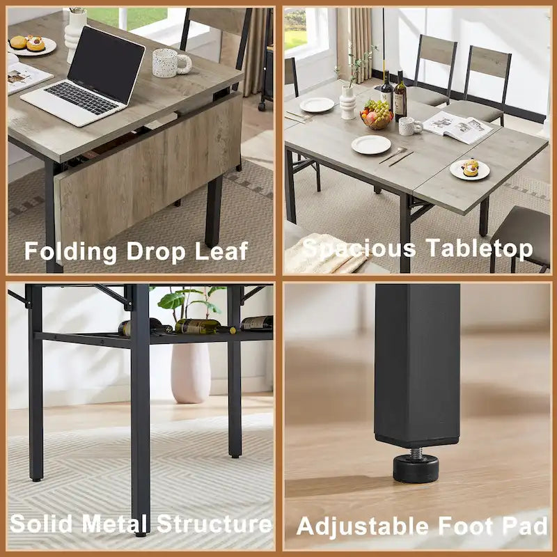 Contemporary Industrial 63.2" Extendable Dining Table with Drop Leaf, Accommodates 6 8