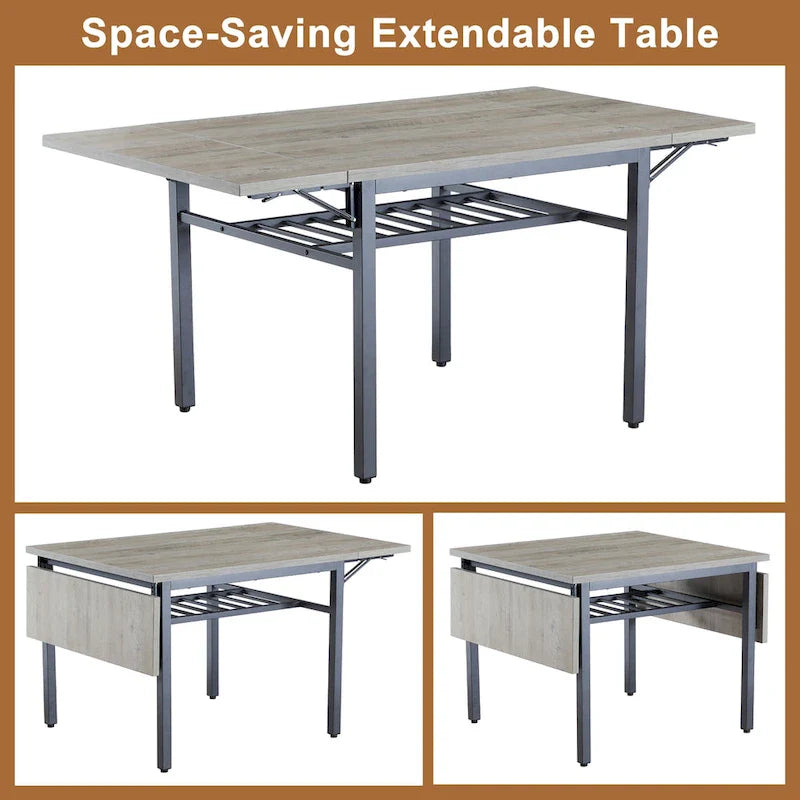 Extendable Drop Leaf Dining Table with Folding Sides and Metal Frame 9