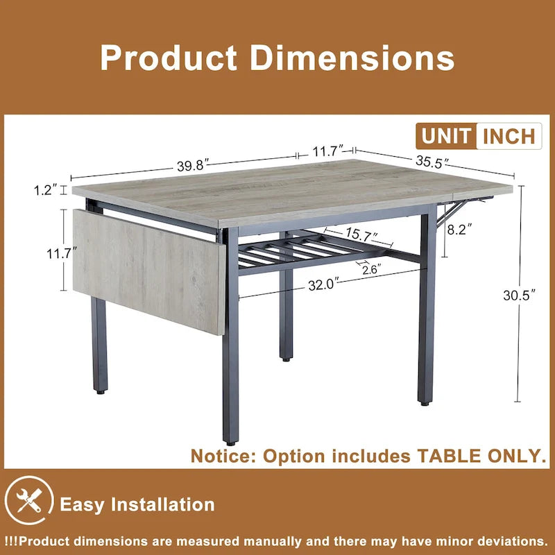 Contemporary Industrial 63.2" Extendable Dining Table with Drop Leaf, Accommodates 6 10