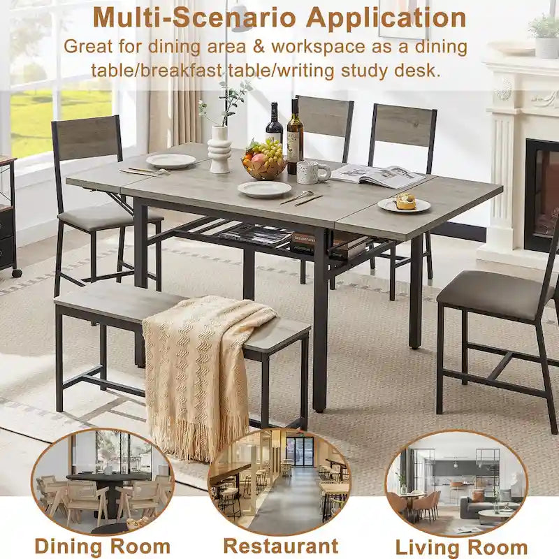 Extendable Drop Leaf Dining Table with Folding Sides and Metal Frame 11
