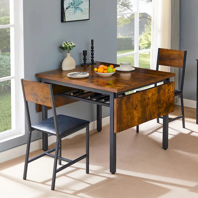 Contemporary Industrial 63.2" Extendable Dining Table with Drop Leaf, Accommodates 6 13