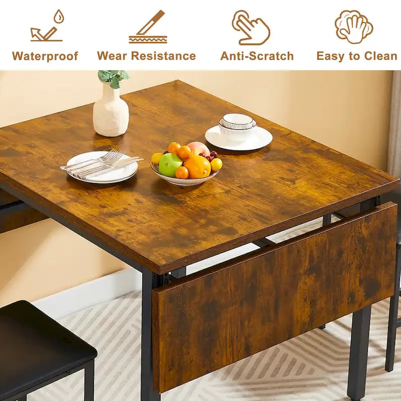 Contemporary Industrial 63.2" Extendable Dining Table with Drop Leaf, Accommodates 6 14