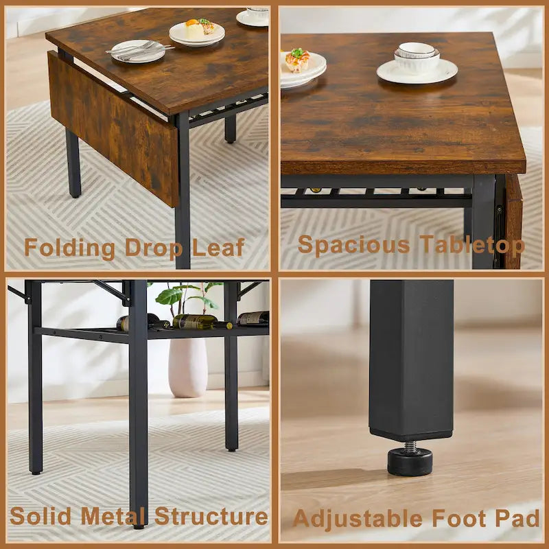 Contemporary Industrial 63.2" Extendable Dining Table with Drop Leaf, Accommodates 6 15