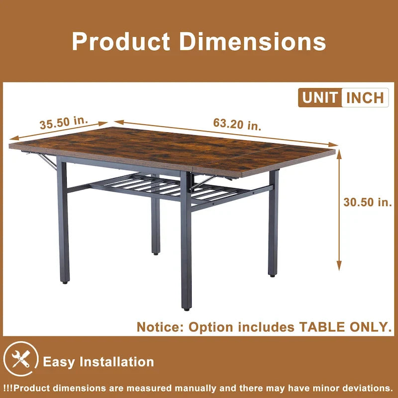 Contemporary Industrial 63.2" Extendable Dining Table with Drop Leaf, Accommodates 6 17