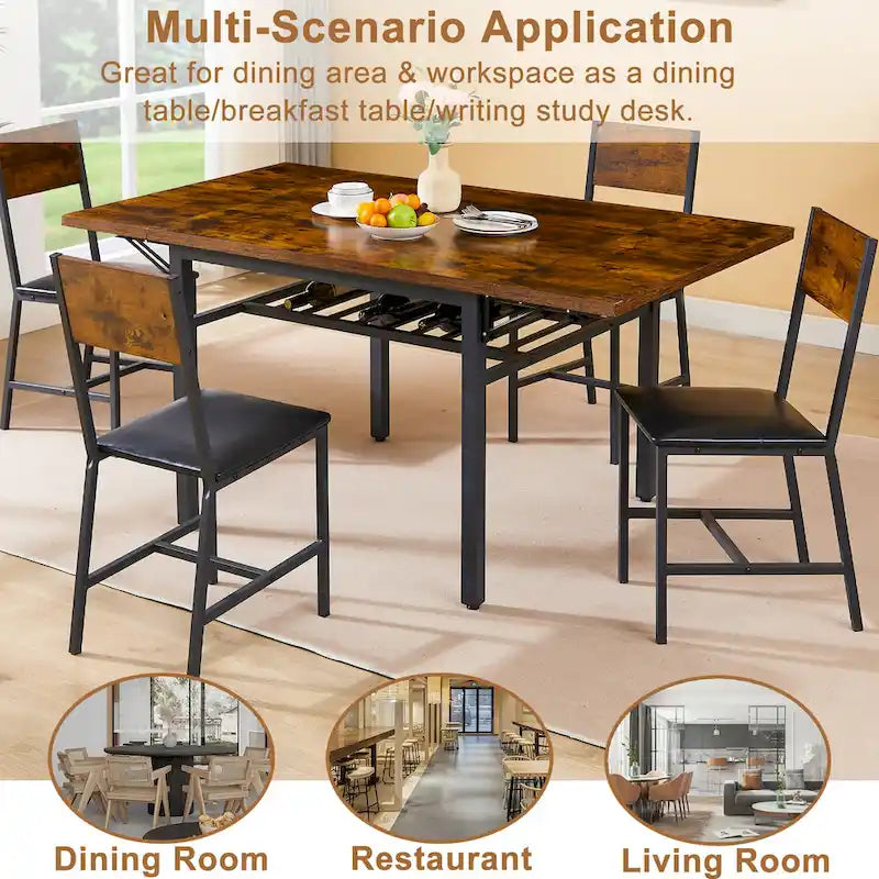 Contemporary Industrial 63.2" Extendable Dining Table with Drop Leaf, Accommodates 6 18