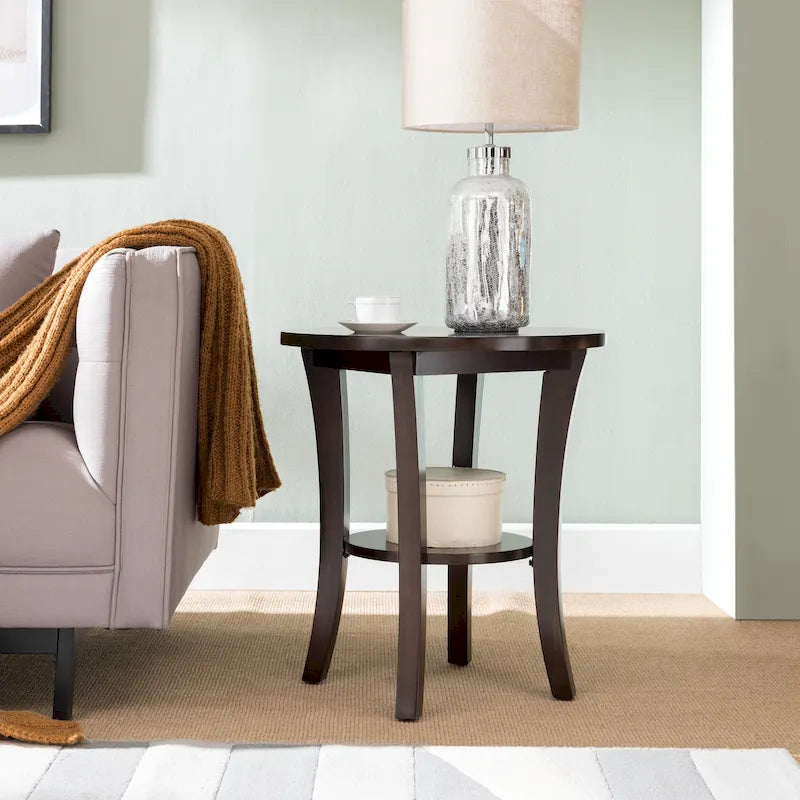 Round Side Table with Shelf and Solid Wood Construction 20