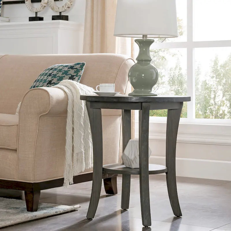 Round Side Table with Shelf and Solid Wood Construction 4