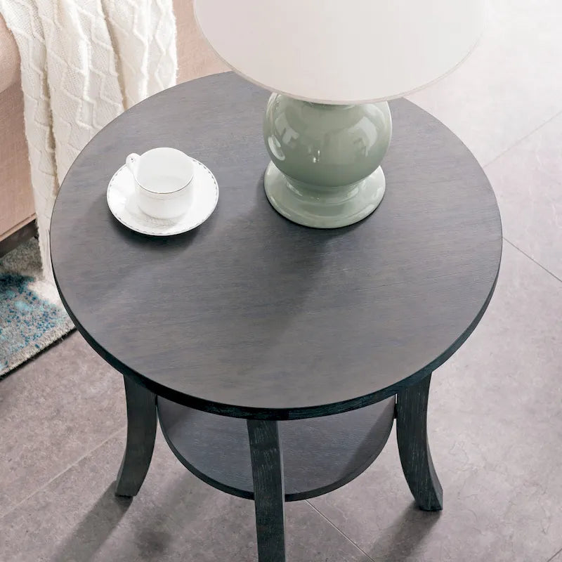 Round Side Table with Shelf and Solid Wood Construction 5