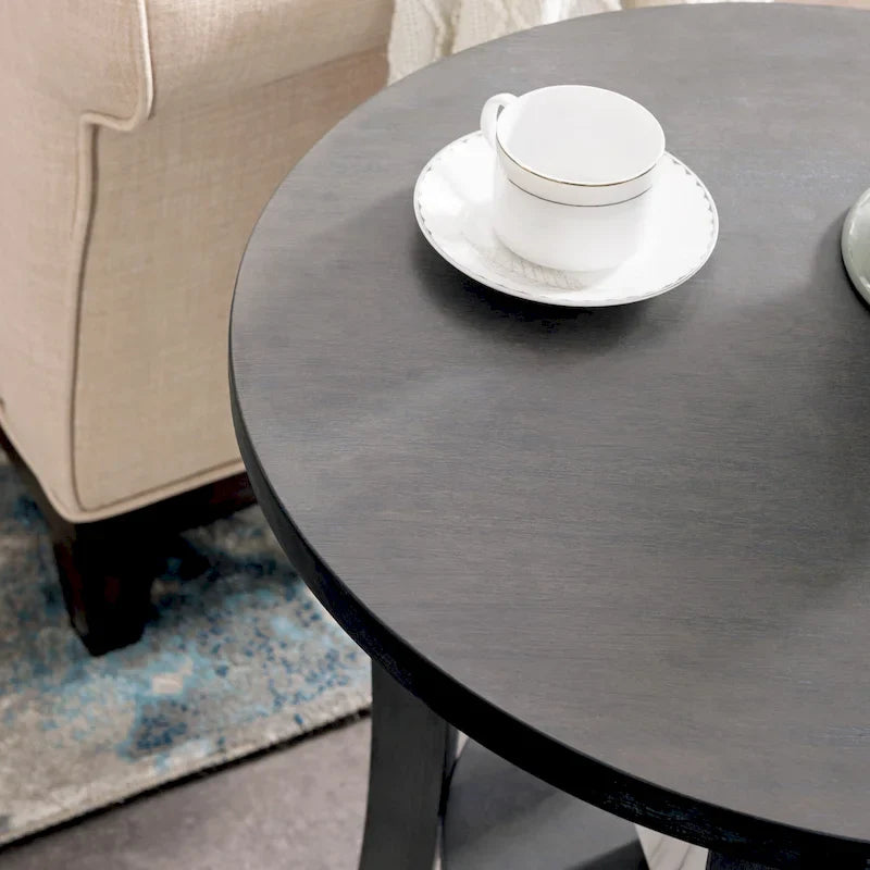 Round Side Table with Shelf and Solid Wood Construction 6