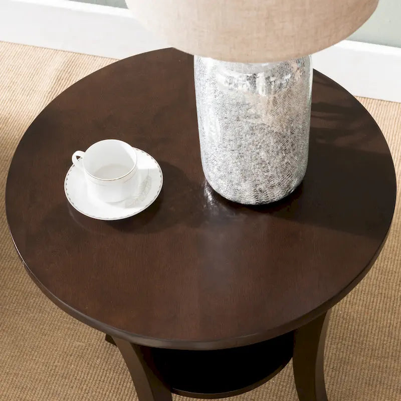 Round Side Table with Shelf and Solid Wood Construction 17