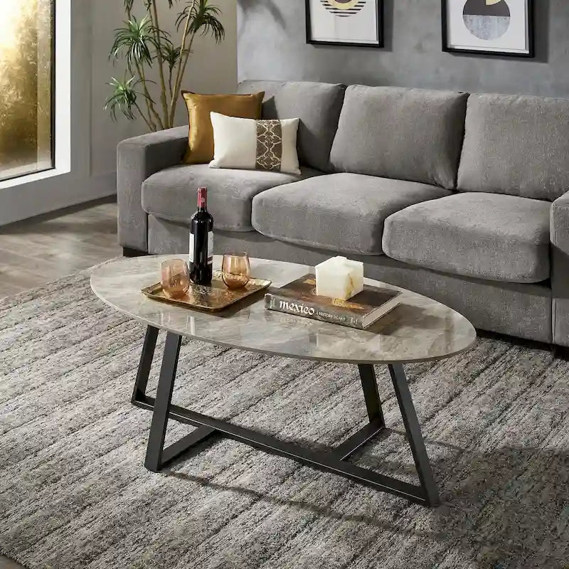 iNSPIRE Q Modern Jurmala Glossy Sintered Stone Tables with Grey Metal Base 25