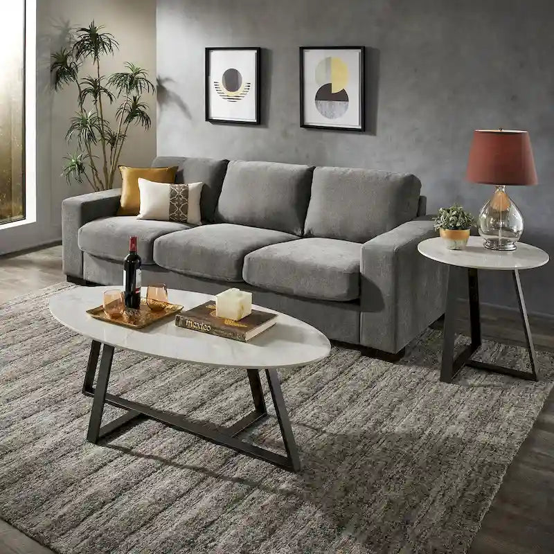 iNSPIRE Q Modern Jurmala Glossy Sintered Stone Tables with Grey Metal Base 1
