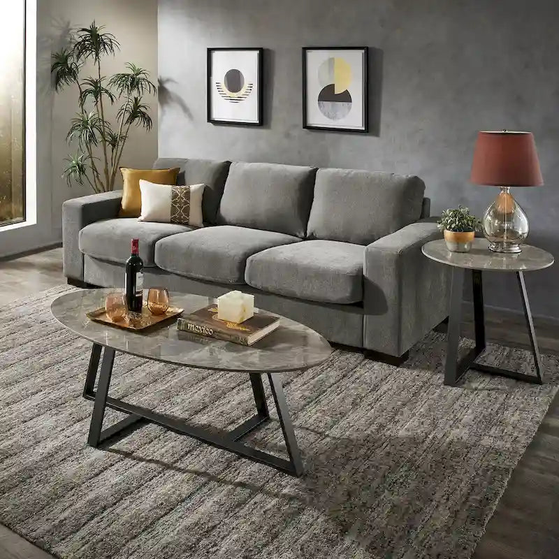 iNSPIRE Q Modern Jurmala Glossy Sintered Stone Tables with Grey Metal Base 2