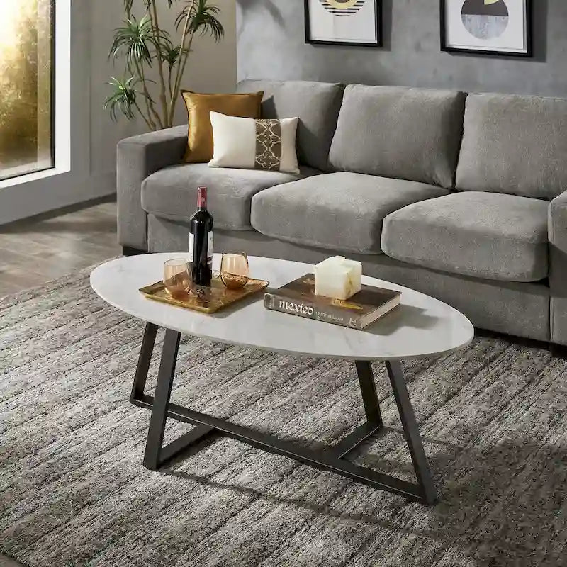 iNSPIRE Q Modern Jurmala Glossy Sintered Stone Tables with Grey Metal Base 3