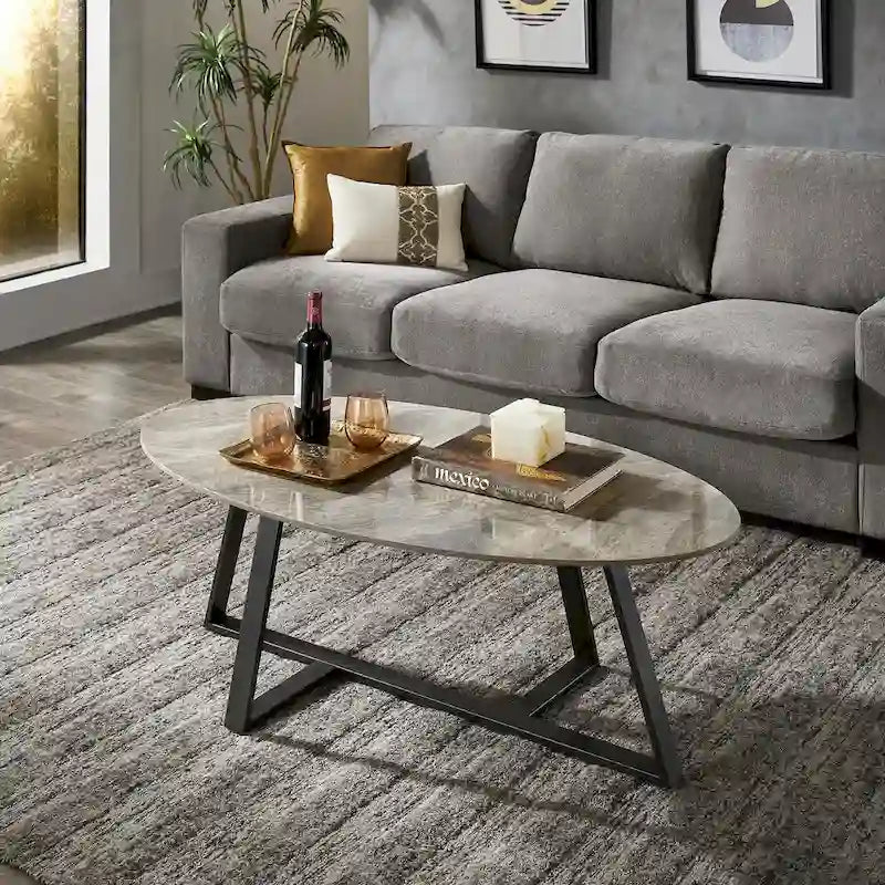 iNSPIRE Q Modern Jurmala Glossy Sintered Stone Tables with Grey Metal Base 4