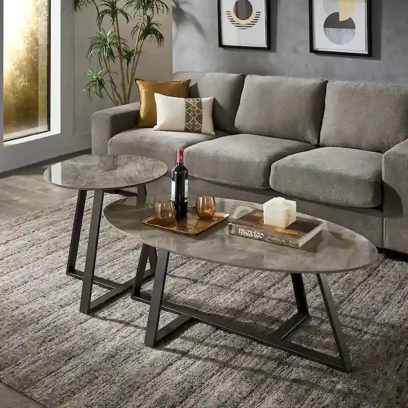 iNSPIRE Q Modern Jurmala Glossy Sintered Stone Tables with Grey Metal Base 20