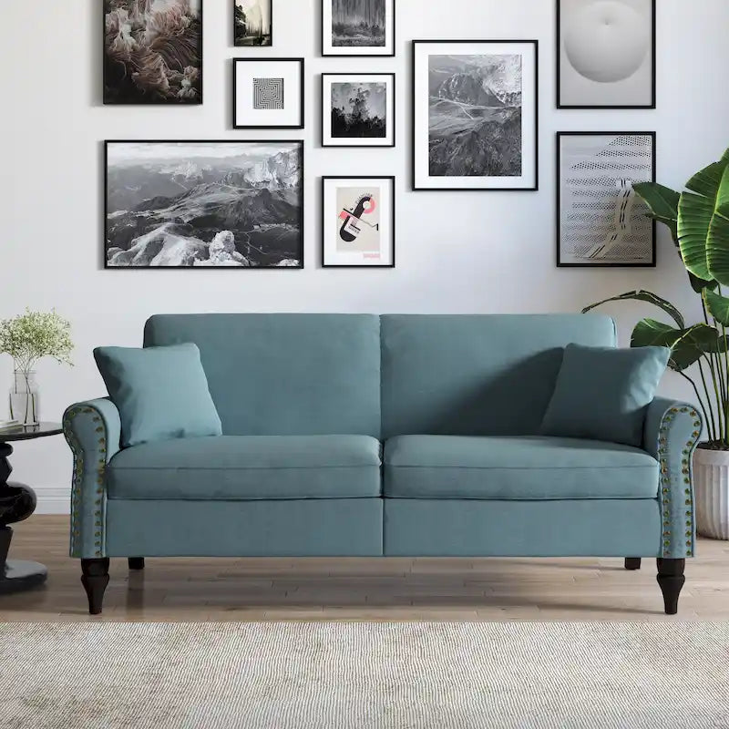 Upholstered Loveseat with Rolled Arms and 73 Nailhead Trim 28