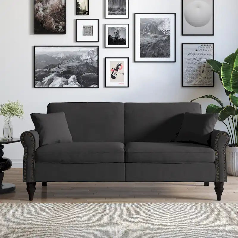Upholstered Loveseat with Rolled Arms and 73 Nailhead Trim 29