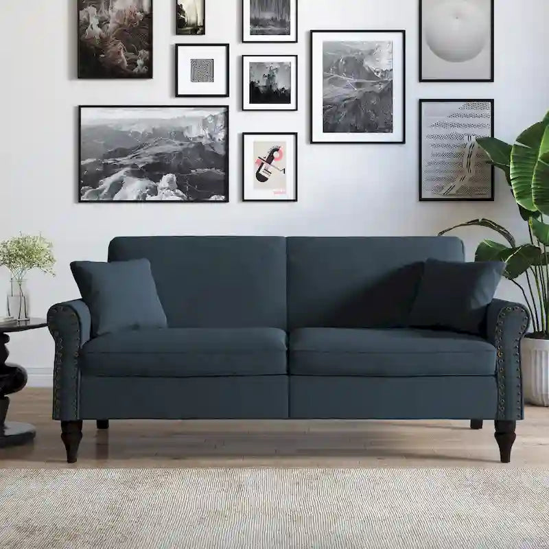 Upholstered Loveseat with Rolled Arms and 73 Nailhead Trim 1