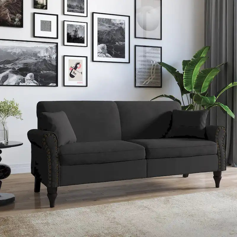 Upholstered Loveseat with Rolled Arms and 73 Nailhead Trim 2