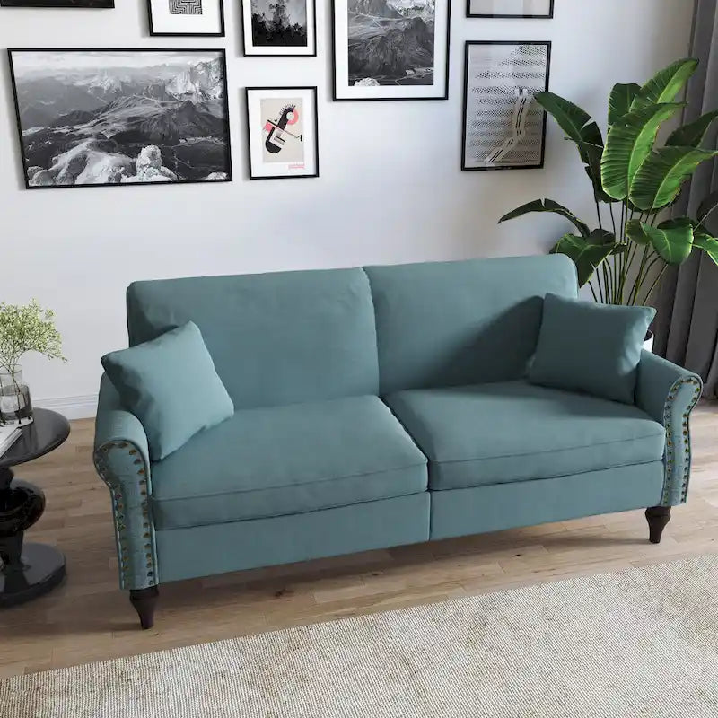 Upholstered Loveseat with Rolled Arms and 73 Nailhead Trim 3