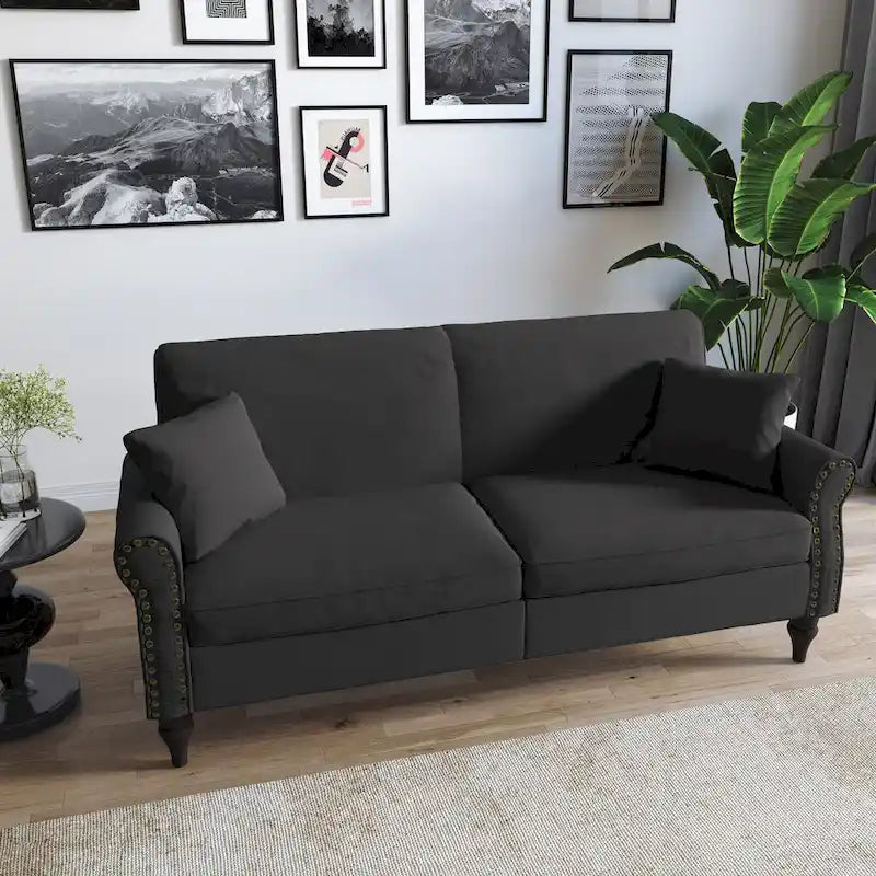 Upholstered Loveseat with Rolled Arms and 73 Nailhead Trim 5