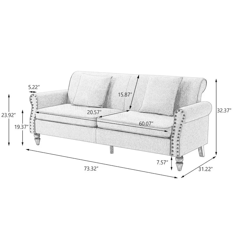 Upholstered Loveseat with Rolled Arms and 73 Nailhead Trim 9