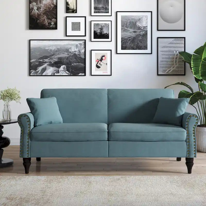 Upholstered Loveseat with Rolled Arms and 73 Nailhead Trim 10