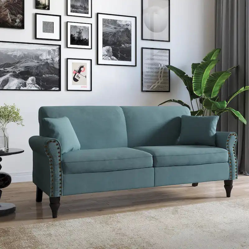 Upholstered Loveseat with Rolled Arms and 73 Nailhead Trim 11