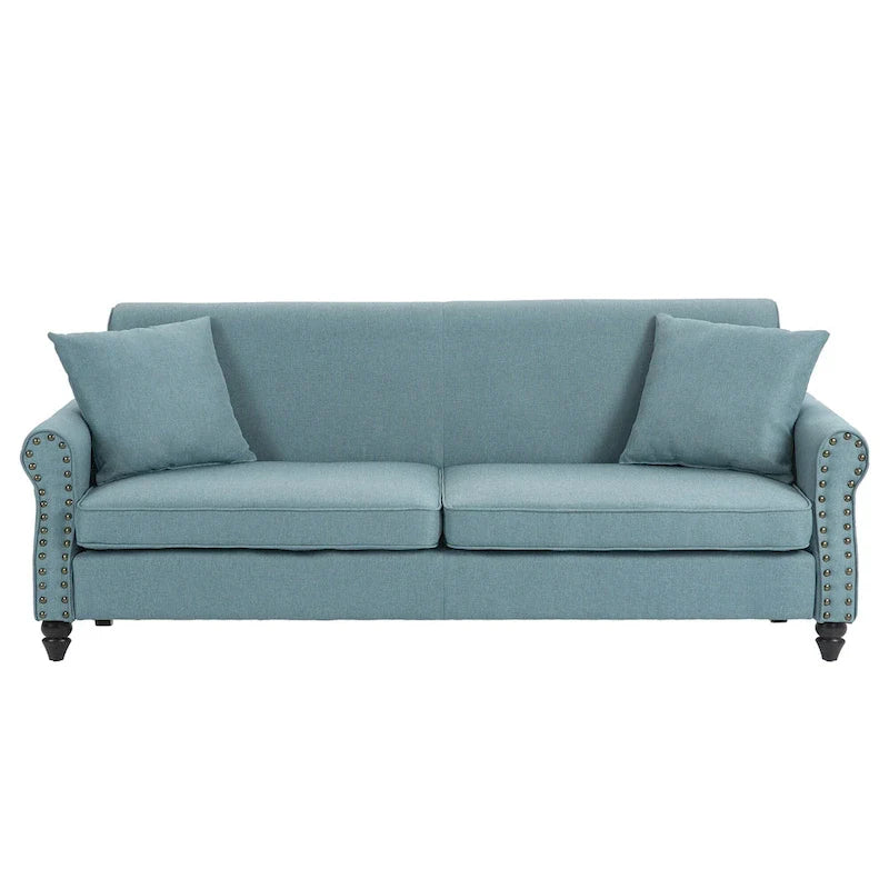 Upholstered Loveseat with Rolled Arms and 73 Nailhead Trim 12