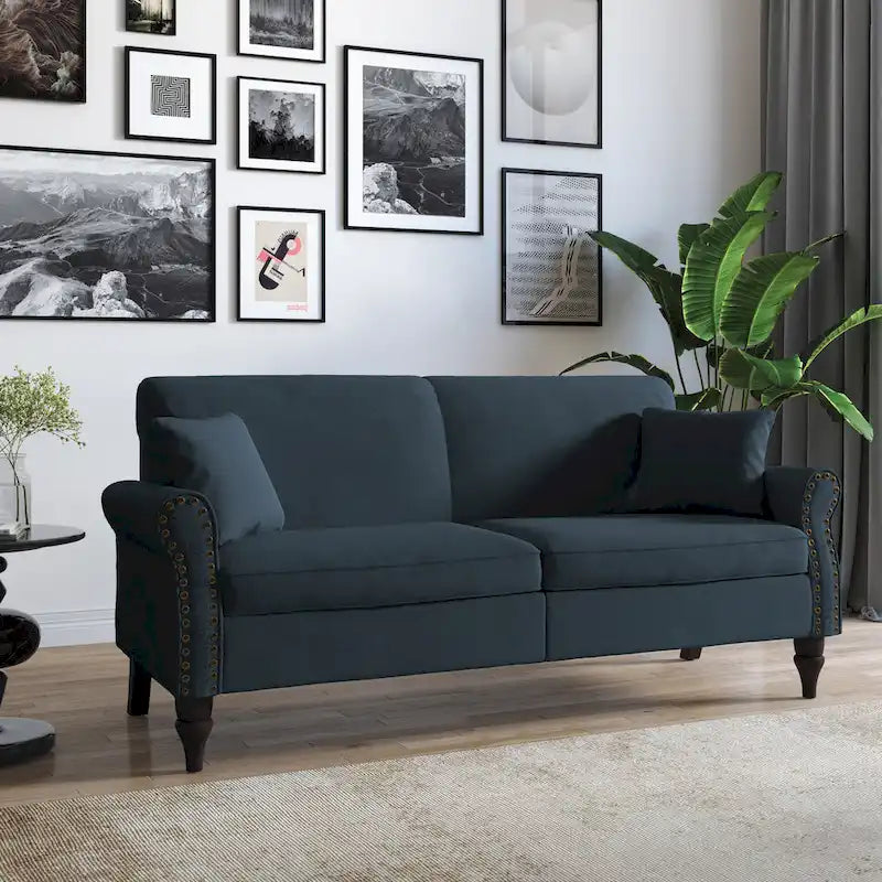 Upholstered Loveseat with Rolled Arms and 73 Nailhead Trim 15