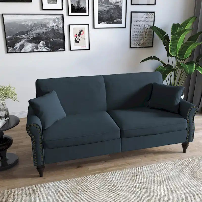 Upholstered Loveseat with Rolled Arms and 73 Nailhead Trim 16