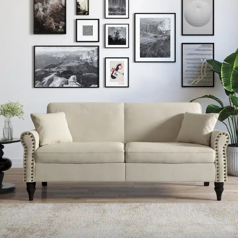 Upholstered Loveseat with Rolled Arms and 73 Nailhead Trim 20