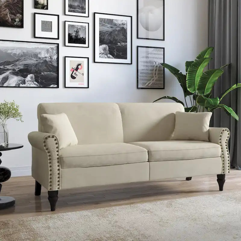 Upholstered Loveseat with Rolled Arms and 73 Nailhead Trim 21